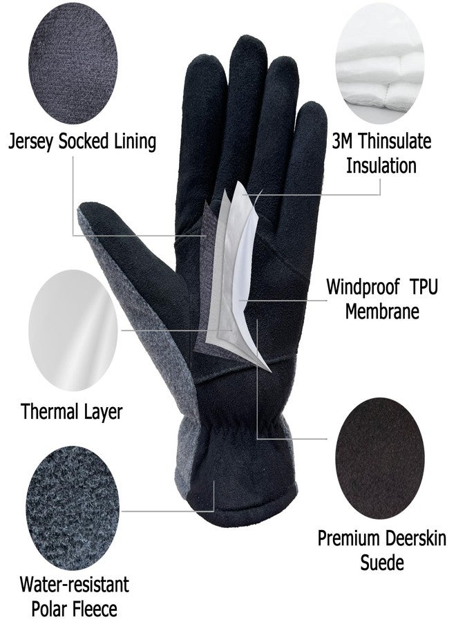 SKYDEER Winter Gloves with Soft Deerskin Suede Leather For Men Cold Weather Work (SD5176T/L, Warm 3M Thinsulate Insulation) - Image 2